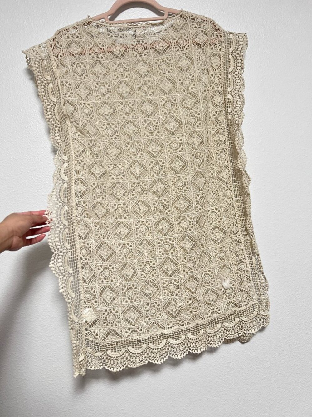 Hoss Intropia Ivory Crochet Lace Poncho Dress Size M Boho Festival Beach Coverup